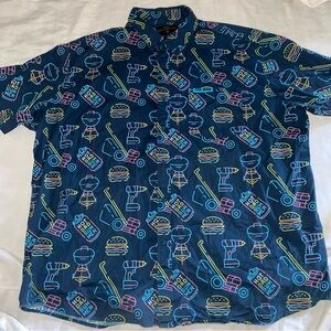 Dude Dad Shirt Mens 2XL Blue Graphic Short Sleeve Button Up Hot Dad Technology